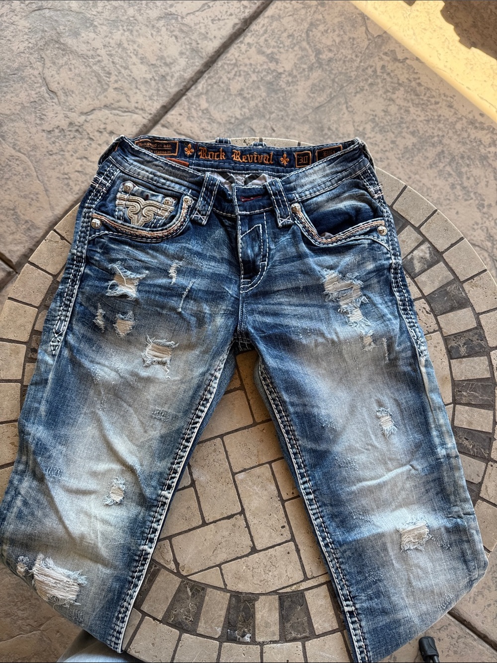 Rock Revival Men’s Distressed Blue Washed Denim Jeans